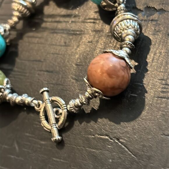 Tibetan Turquoise Gemstone Toggle Closure Boho Western Beaded Bracelet​​​​​ - Picture 3 of 6